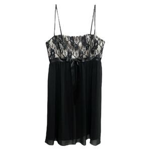 Vintage Y2K Cache Babydoll Mini Dress Size 4 Black Lace Bow HOCO Event Party